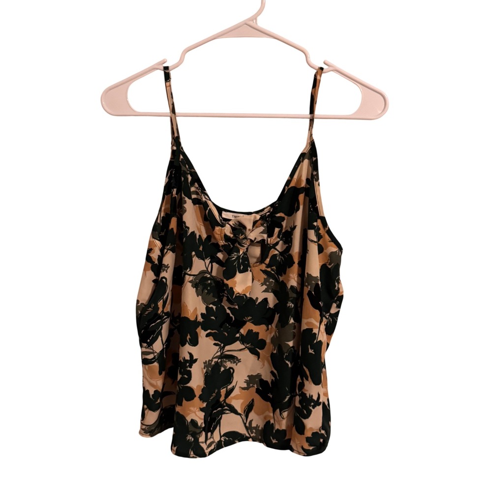 Timing Floral Tie Front Camisole Top Tan Black Green XL Sleeveless Keyhole Tank